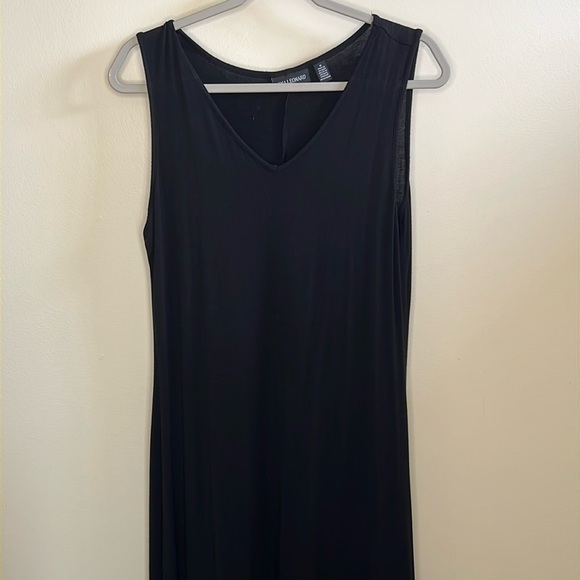 NINA LEONARD MEDIUM BLACK VNECK SLEEVELESS DRESS HI LO WITH FLORAL DESIGN - Picture 1 of 9